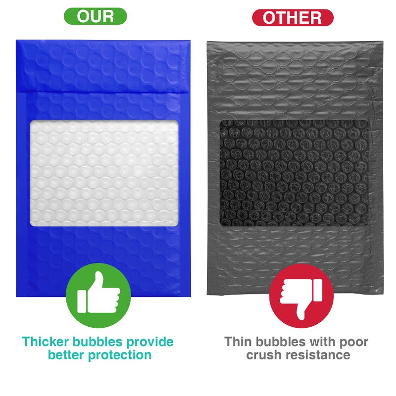 Metronic 4x8 Bubble Mailer 50 Pack Royal Blue, Cushioning Padded Envelopes, Self Seal Adhesive Shipping Bags, Waterproof Padded Envelopes for Small Business, Cards, Bubble Mailers Usable Size 4x7 - Image 3